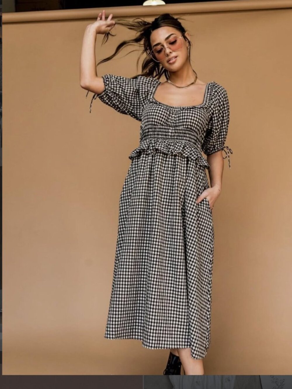 moodie Black and White Gingham Midi Dress